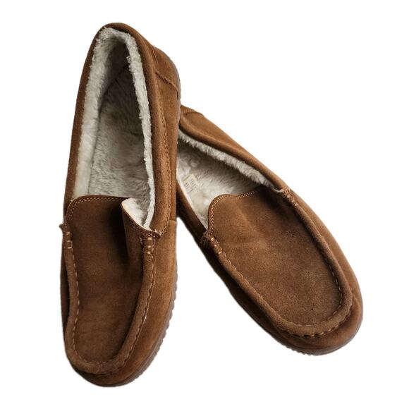 George Mens Hillcrest Suede Moccasin Slippers Tan Size 11-12 Casual Warm Durable - Picture 1 of 9